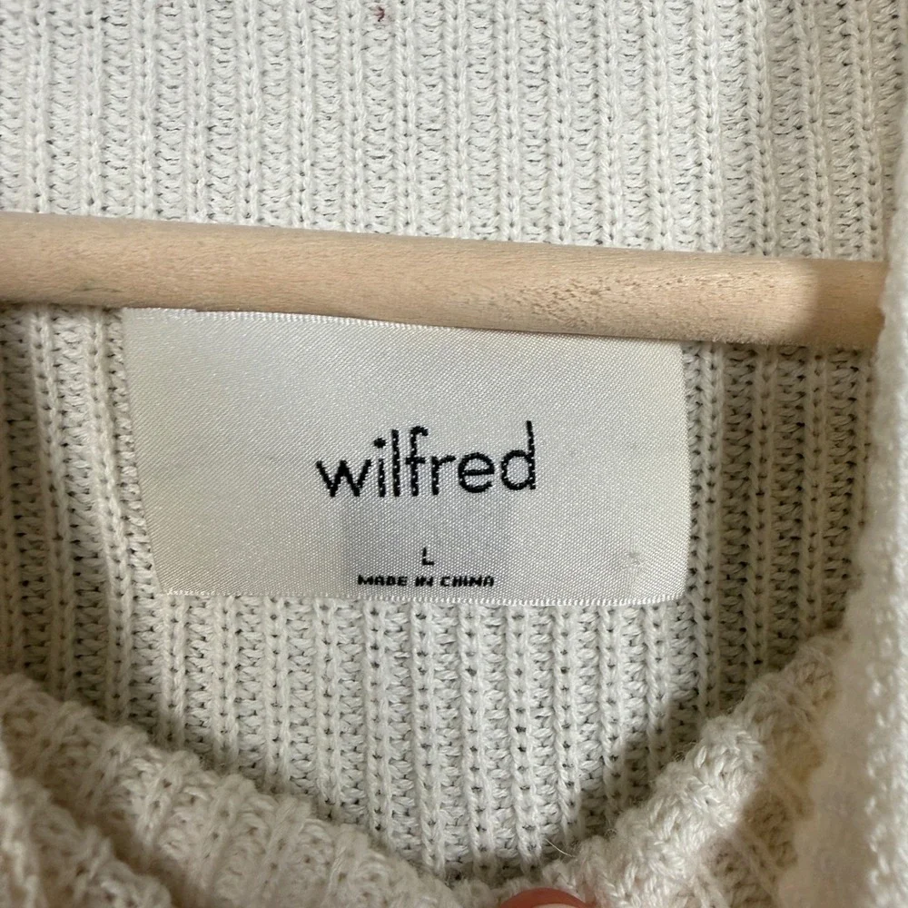 Wilfred Large Sweater Cream Ribbed Knit Merino Wool Cotton  Boxy  Long Sleeves
